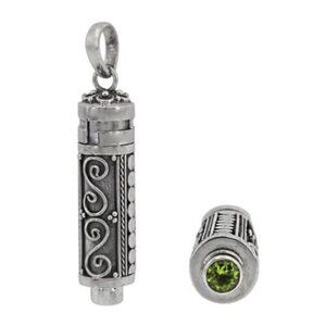 Sterling Silver Peridot prayer scroll ash box pendant NEW